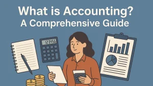 Diagram illustrating the concept of accounting with core elements like recording, classifying, summarizing, and reporting.